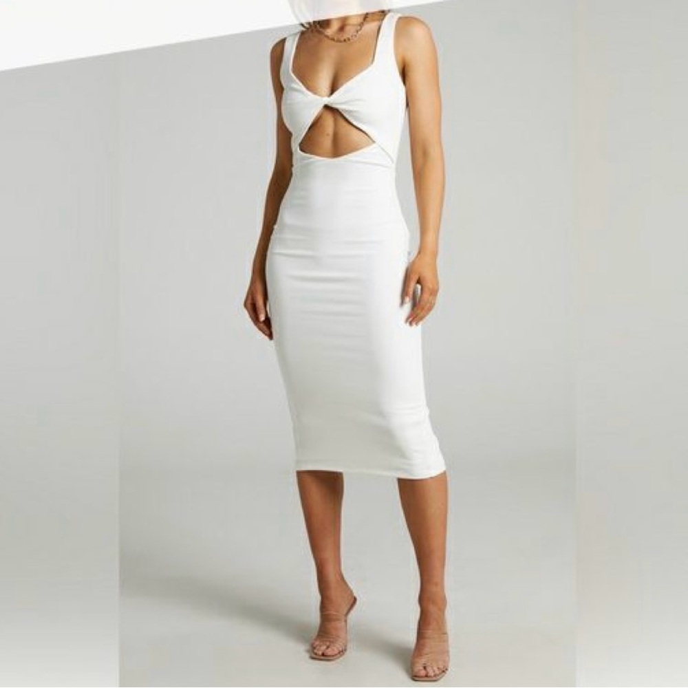 NWT Showpo Coyote Twist Detail Midi Dress White